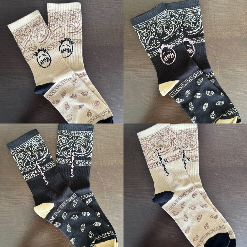 4x Pairs Cactus Jack/Travis Scott Socks • Black/Beige • Size Med/Large •…